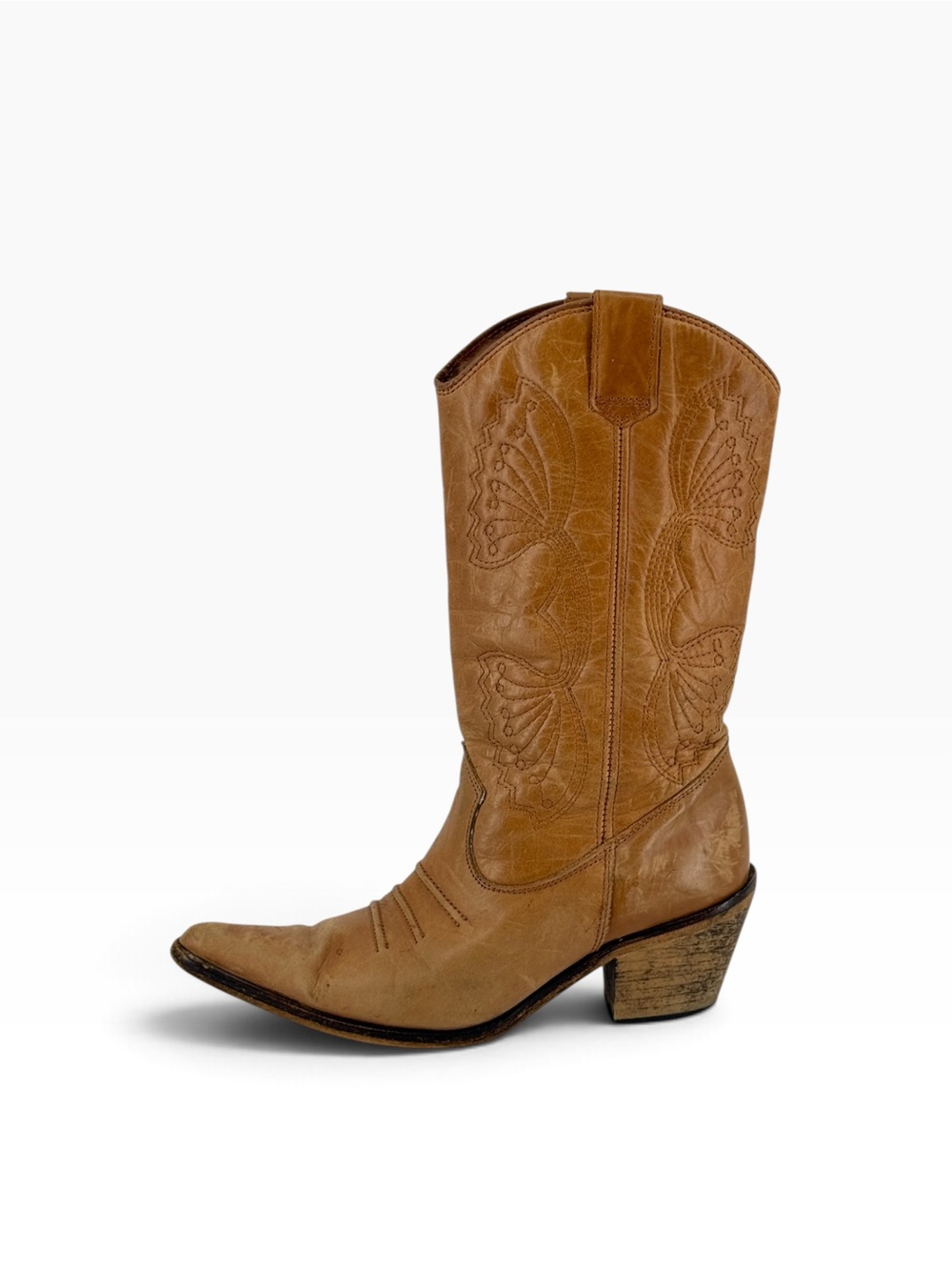 Y2K Aldo Tan Leather Western Heeled Embroidered Cowboy Boots